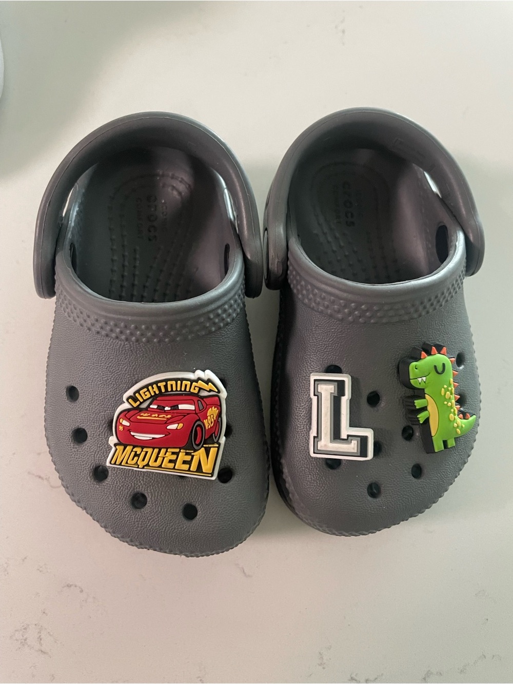 Kids Grey Crocs Clogs with Character Charms